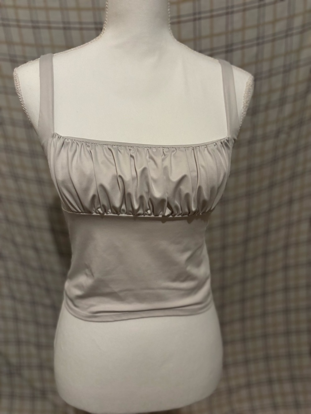 Forever 21 Light Beige Ruched Square Neck Crop Top